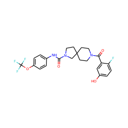 O=C(Nc1ccc(OC(F)(F)F)cc1)N1CCC2(CCN(C(=O)c3cc(O)ccc3F)CC2)C1 ZINC000096285141