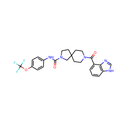 O=C(Nc1ccc(OC(F)(F)F)cc1)N1CCC2(CCN(C(=O)c3cccc4[nH]cnc34)CC2)C1 ZINC000096285162