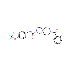 O=C(Nc1ccc(OC(F)(F)F)cc1)N1CCC2(CCN(C(=O)c3ccccc3F)CC2)C1 ZINC000096285145