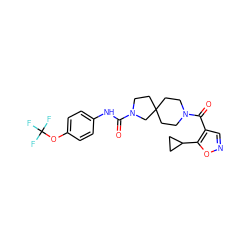 O=C(Nc1ccc(OC(F)(F)F)cc1)N1CCC2(CCN(C(=O)c3cnoc3C3CC3)CC2)C1 ZINC000096285155