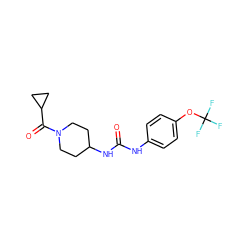 O=C(Nc1ccc(OC(F)(F)F)cc1)NC1CCN(C(=O)C2CC2)CC1 ZINC000040097054