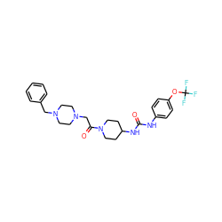 O=C(Nc1ccc(OC(F)(F)F)cc1)NC1CCN(C(=O)CN2CCN(Cc3ccccc3)CC2)CC1 ZINC000064540056