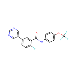 O=C(Nc1ccc(OC(F)(F)F)cc1)c1cc(-c2cncnc2)ccc1F ZINC000205961695