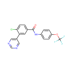 O=C(Nc1ccc(OC(F)(F)F)cc1)c1ccc(Cl)c(-c2cncnc2)c1 ZINC000205954552