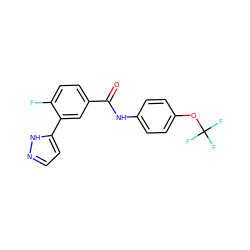 O=C(Nc1ccc(OC(F)(F)F)cc1)c1ccc(F)c(-c2ccn[nH]2)c1 ZINC000224350486