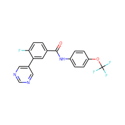 O=C(Nc1ccc(OC(F)(F)F)cc1)c1ccc(F)c(-c2cncnc2)c1 ZINC000205951215