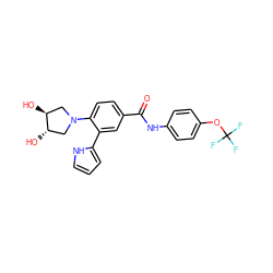 O=C(Nc1ccc(OC(F)(F)F)cc1)c1ccc(N2C[C@H](O)[C@@H](O)C2)c(-c2ccc[nH]2)c1 ZINC001772605334