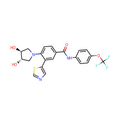 O=C(Nc1ccc(OC(F)(F)F)cc1)c1ccc(N2C[C@H](O)[C@@H](O)C2)c(-c2cncs2)c1 ZINC001772636651