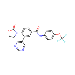 O=C(Nc1ccc(OC(F)(F)F)cc1)c1ccc(N2CCOC2=O)c(-c2cncnc2)c1 ZINC001772617834