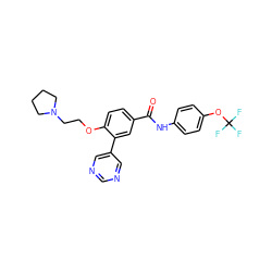 O=C(Nc1ccc(OC(F)(F)F)cc1)c1ccc(OCCN2CCCC2)c(-c2cncnc2)c1 ZINC000205918682