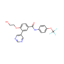 O=C(Nc1ccc(OC(F)(F)F)cc1)c1ccc(OCCO)c(-c2cncnc2)c1 ZINC000205918638