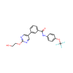 O=C(Nc1ccc(OC(F)(F)F)cc1)c1cccc(-c2cnc(OCCO)nc2)c1 ZINC000205944162