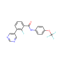 O=C(Nc1ccc(OC(F)(F)F)cc1)c1cccc(-c2cncnc2)c1F ZINC000205961714