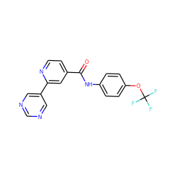 O=C(Nc1ccc(OC(F)(F)F)cc1)c1ccnc(-c2cncnc2)c1 ZINC000205905309