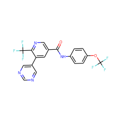 O=C(Nc1ccc(OC(F)(F)F)cc1)c1cnc(C(F)(F)F)c(-c2cncnc2)c1 ZINC000205961680