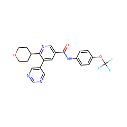 O=C(Nc1ccc(OC(F)(F)F)cc1)c1cnc(C2CCOCC2)c(-c2cncnc2)c1 ZINC000205958149