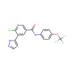 O=C(Nc1ccc(OC(F)(F)F)cc1)c1cnc(Cl)c(-c2ccn[nH]2)c1 ZINC000224345713