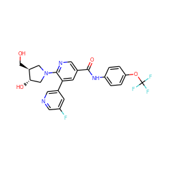 O=C(Nc1ccc(OC(F)(F)F)cc1)c1cnc(N2C[C@H](O)[C@@H](CO)C2)c(-c2cncc(F)c2)c1 ZINC001772650612