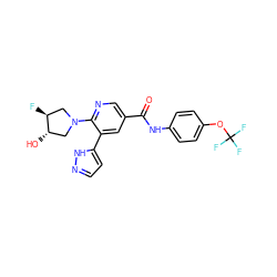 O=C(Nc1ccc(OC(F)(F)F)cc1)c1cnc(N2C[C@H](O)[C@@H](F)C2)c(-c2ccn[nH]2)c1 ZINC000224390969