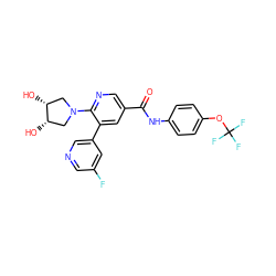 O=C(Nc1ccc(OC(F)(F)F)cc1)c1cnc(N2C[C@H](O)[C@H](O)C2)c(-c2cncc(F)c2)c1 ZINC001772582786