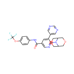 O=C(Nc1ccc(OC(F)(F)F)cc1)c1cnc(N2C3COCC2COC3)c(-c2cncnc2)c1 ZINC000224379655