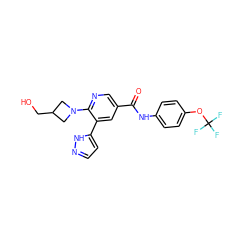 O=C(Nc1ccc(OC(F)(F)F)cc1)c1cnc(N2CC(CO)C2)c(-c2ccn[nH]2)c1 ZINC000224439390