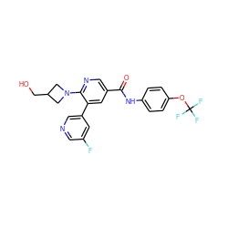 O=C(Nc1ccc(OC(F)(F)F)cc1)c1cnc(N2CC(CO)C2)c(-c2cncc(F)c2)c1 ZINC001772598143