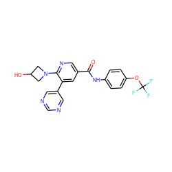 O=C(Nc1ccc(OC(F)(F)F)cc1)c1cnc(N2CC(O)C2)c(-c2cncnc2)c1 ZINC001772631258