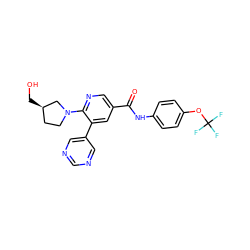 O=C(Nc1ccc(OC(F)(F)F)cc1)c1cnc(N2CC[C@@H](CO)C2)c(-c2cncnc2)c1 ZINC000224373351