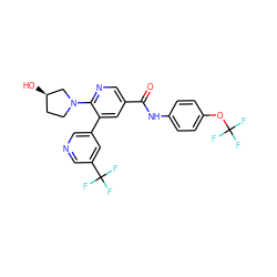 O=C(Nc1ccc(OC(F)(F)F)cc1)c1cnc(N2CC[C@@H](O)C2)c(-c2cncc(C(F)(F)F)c2)c1 ZINC001772586688