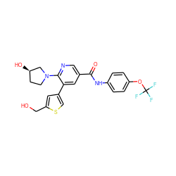 O=C(Nc1ccc(OC(F)(F)F)cc1)c1cnc(N2CC[C@@H](O)C2)c(-c2csc(CO)c2)c1 ZINC001772641796