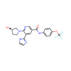 O=C(Nc1ccc(OC(F)(F)F)cc1)c1cnc(N2CC[C@@H](O)C2)c(-c2ncc[nH]2)c1 ZINC001772647597