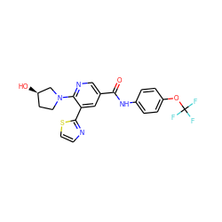 O=C(Nc1ccc(OC(F)(F)F)cc1)c1cnc(N2CC[C@@H](O)C2)c(-c2nccs2)c1 ZINC001772640897