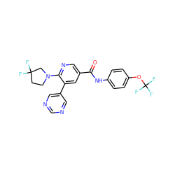 O=C(Nc1ccc(OC(F)(F)F)cc1)c1cnc(N2CCC(F)(F)C2)c(-c2cncnc2)c1 ZINC001772581601