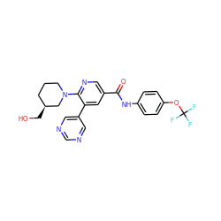 O=C(Nc1ccc(OC(F)(F)F)cc1)c1cnc(N2CCC[C@H](CO)C2)c(-c2cncnc2)c1 ZINC001772622253