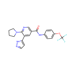 O=C(Nc1ccc(OC(F)(F)F)cc1)c1cnc(N2CCCC2)c(-c2ccn[nH]2)c1 ZINC000224309704