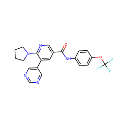 O=C(Nc1ccc(OC(F)(F)F)cc1)c1cnc(N2CCCC2)c(-c2cncnc2)c1 ZINC000224397608