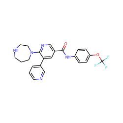 O=C(Nc1ccc(OC(F)(F)F)cc1)c1cnc(N2CCCNCC2)c(-c2cccnc2)c1 ZINC001772649900