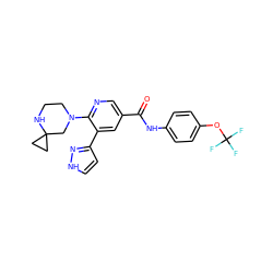 O=C(Nc1ccc(OC(F)(F)F)cc1)c1cnc(N2CCNC3(CC3)C2)c(-c2cc[nH]n2)c1 ZINC001772570029