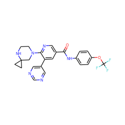 O=C(Nc1ccc(OC(F)(F)F)cc1)c1cnc(N2CCNC3(CC3)C2)c(-c2cncnc2)c1 ZINC001772595800