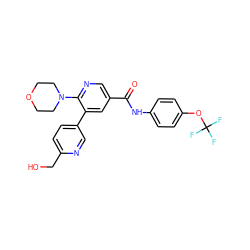 O=C(Nc1ccc(OC(F)(F)F)cc1)c1cnc(N2CCOCC2)c(-c2ccc(CO)nc2)c1 ZINC001772640399