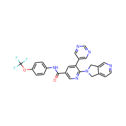 O=C(Nc1ccc(OC(F)(F)F)cc1)c1cnc(N2Cc3ccncc3C2)c(-c2cncnc2)c1 ZINC001772575098