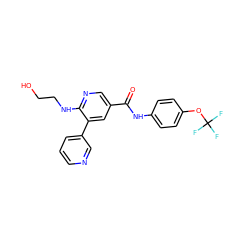 O=C(Nc1ccc(OC(F)(F)F)cc1)c1cnc(NCCO)c(-c2cccnc2)c1 ZINC001772634349