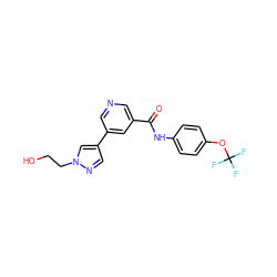 O=C(Nc1ccc(OC(F)(F)F)cc1)c1cncc(-c2cnn(CCO)c2)c1 ZINC000205961783