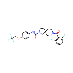 O=C(Nc1ccc(OCC(F)(F)F)cc1)N1CCC2(CCN(C(=O)c3c(F)cccc3F)CC2)C1 ZINC000096285147