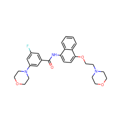 O=C(Nc1ccc(OCCN2CCOCC2)c2ccccc12)c1cc(F)cc(N2CCOCC2)c1 ZINC000114174278