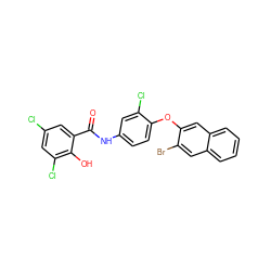 O=C(Nc1ccc(Oc2cc3ccccc3cc2Br)c(Cl)c1)c1cc(Cl)cc(Cl)c1O ZINC000072113323