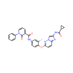 O=C(Nc1ccc(Oc2ccc3nc(NC(=O)C4CC4)cn3n2)c(F)c1)c1cccn(-c2ccccc2)c1=O ZINC000103256224