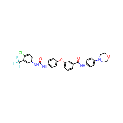 O=C(Nc1ccc(Oc2cccc(C(=O)Nc3ccc(N4CCOCC4)cc3)c2)cc1)Nc1ccc(Cl)c(C(F)(F)F)c1 ZINC000027880867