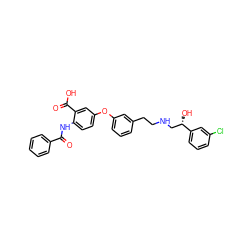 O=C(Nc1ccc(Oc2cccc(CCNC[C@H](O)c3cccc(Cl)c3)c2)cc1C(=O)O)c1ccccc1 ZINC000049878406